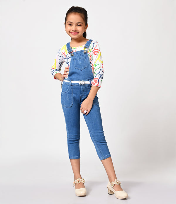 Denim Dungaree with Printed T-Shirt Set