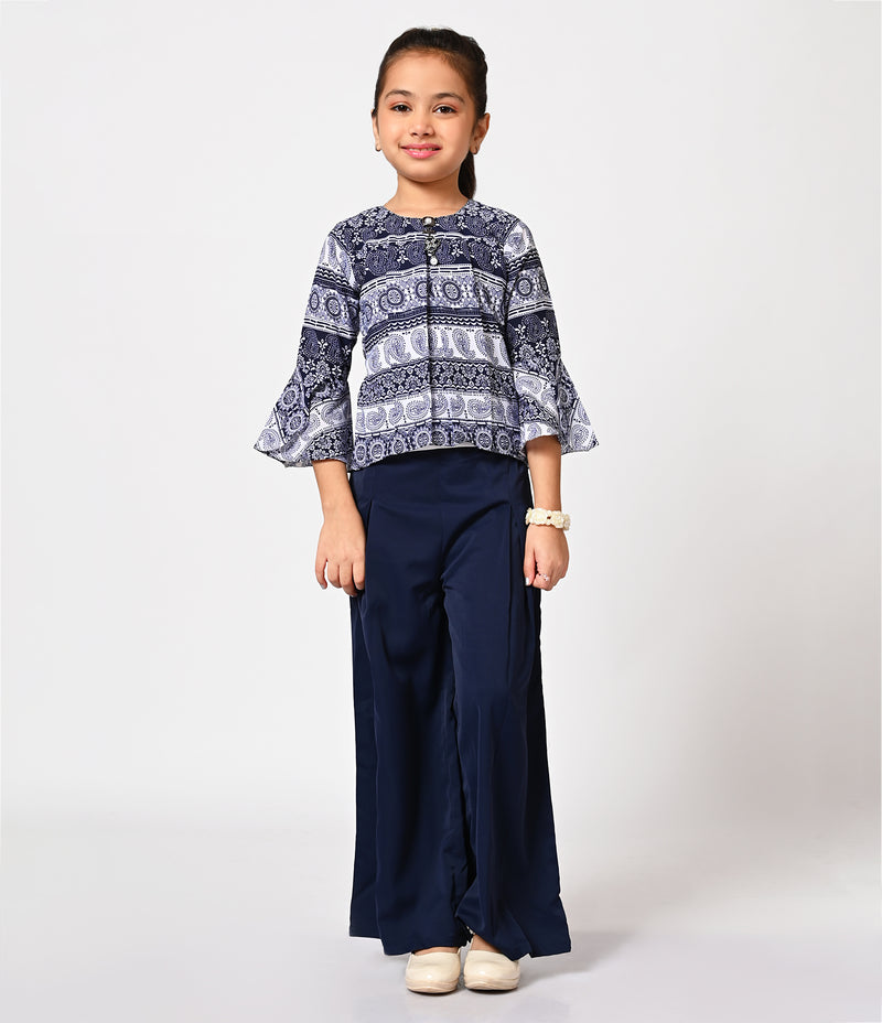 Indigo Printed Top with Palazzo Set for Girls