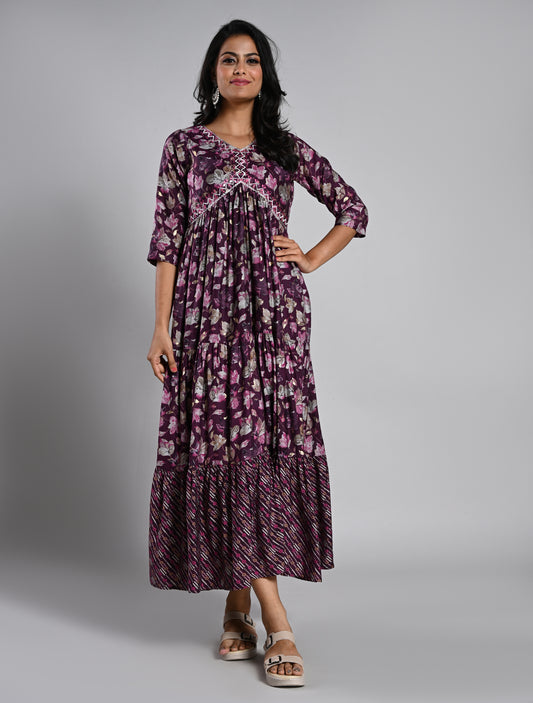 Purple Printed Alia Cut Kurti