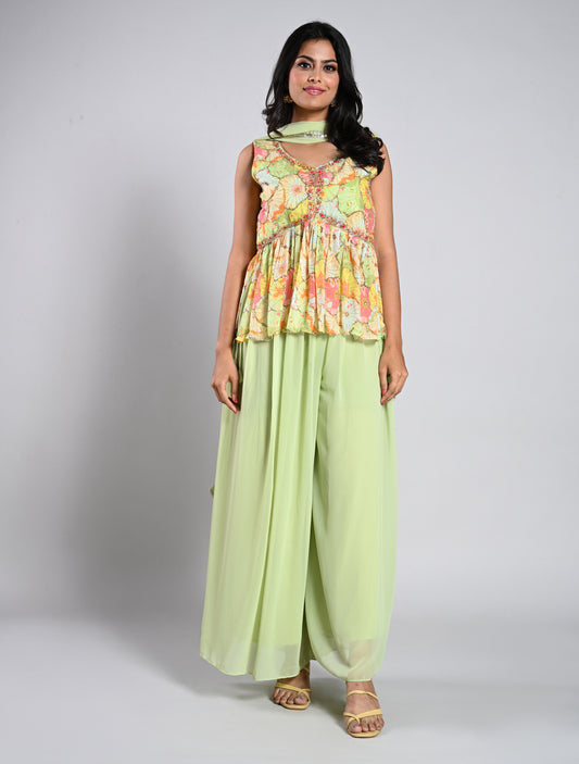 Elegant Pista Green Peplum Palazzo Set