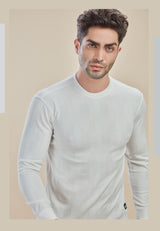 Elegant White Full-Sleeve T-Shirt with Patch Stripes