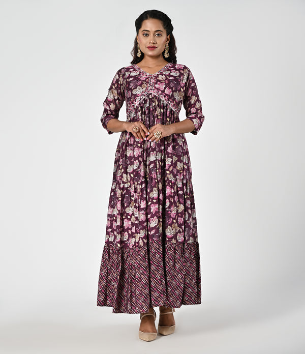 Purple Printed Alia Cut Kurti