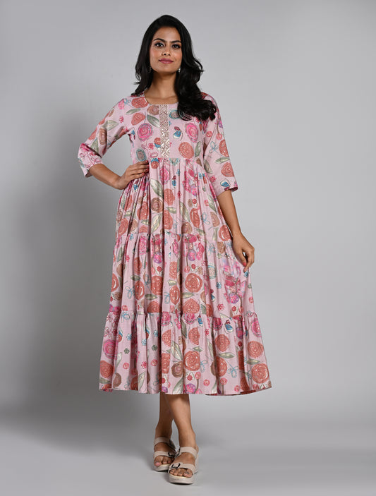 Pink Printed Layer Kurti