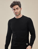 Timeless Black Full-Sleeve T-Shirt with Patch Stripes