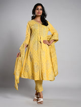 Soft Yellow Jaipur Cotton Kurti Set with Dupatta