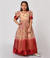 Cream and Brick Brown Party Wear Gown for Girls