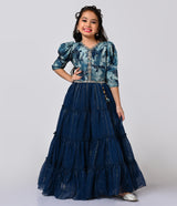 Elegant Blue Long Party Frock for Girls