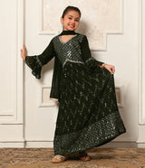 Olive Green Aliacut salwar Kameez Set for Girls