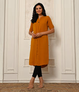 Solid Mustard Crushed Fabric Kurti