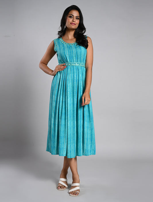 Turquoise Blue Anarkali Kurti with Worked Belt