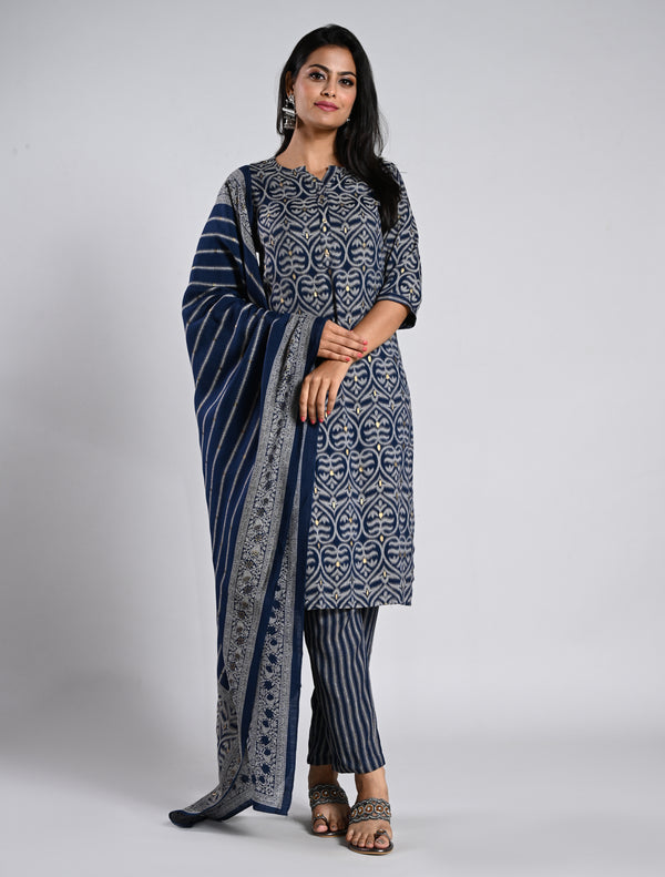 Indigo Blue Kurti Set with Dupatta