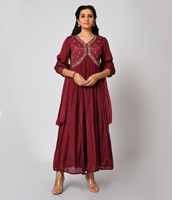 Elegant Maroon Fitted Gown