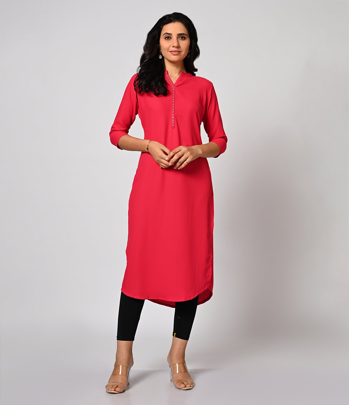 Pink Daily Wear Kurti with Mild Work