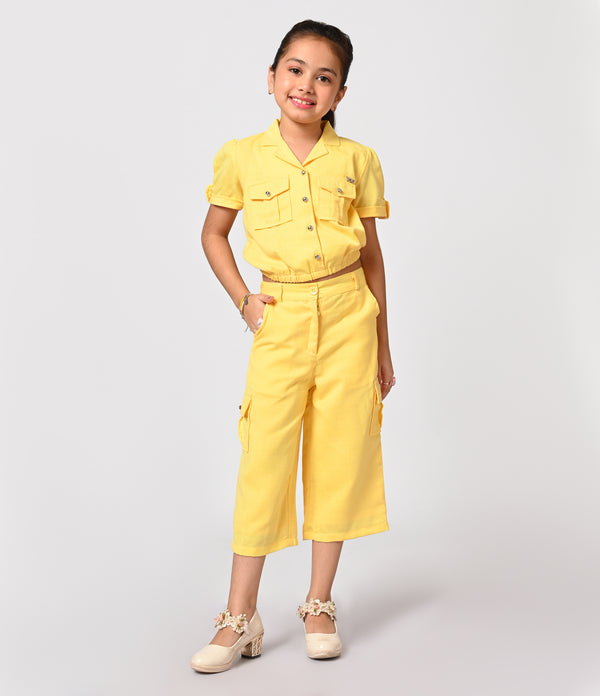 Yellow Cropped Off with Culottes Set for Girls