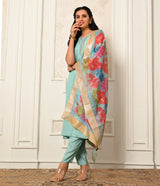 Powder Blue Straight Cut Set with Organza Dupatta