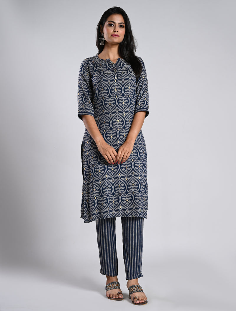 Indigo Blue Kurti Set with Dupatta