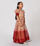 Cream and Brick Brown Party Wear Gown for Girls