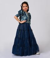 Elegant Blue Long Party Frock for Girls