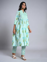 Mint Blue Anarkali Kurti Set with Dupatta