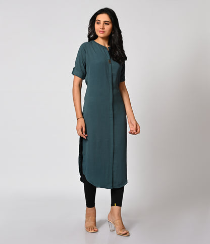 Solid Grey Crushed Fabric Daily Wear Kurti