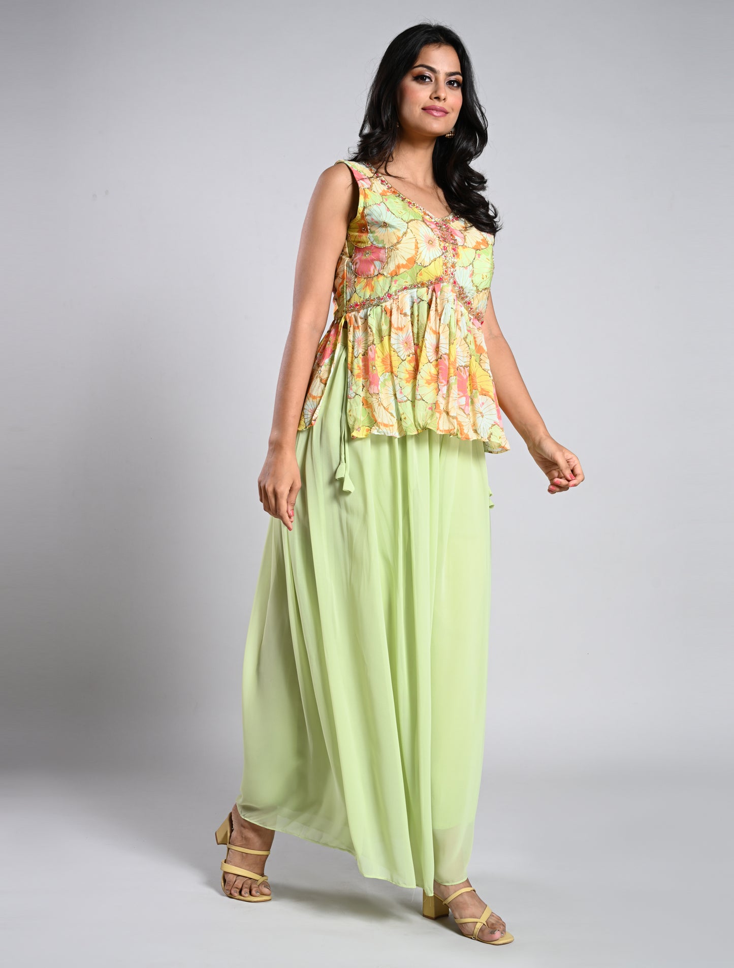 Elegant Pista Green Peplum Palazzo Set