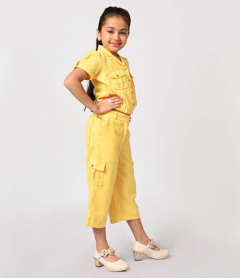 Yellow Cropped Off with Culottes Set for Girls