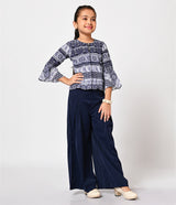 Indigo Printed Top with Palazzo Set for Girls