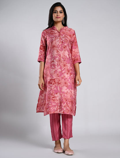 Pink Printed Kurti Set