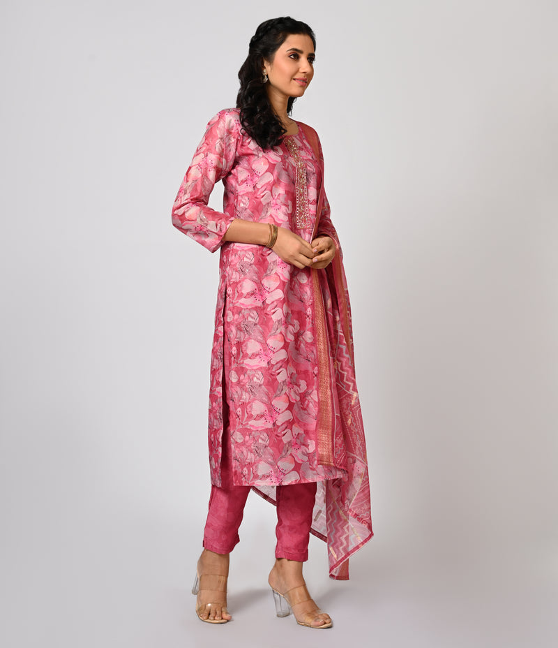 Pink Digital Printed Straight Cut Set with Dupatta