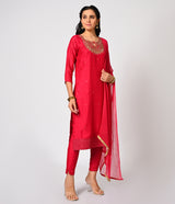 Festive Rani Pink Straight Cut Kurti Set