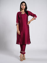 Vibrant Purple Straight Cut Kurti Set with Contrast Blue Dupatta