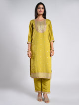 Festive Mehendi Green Straight Cut Kurti Set with Contrast Dupatta