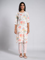 Off White Floral Printed Kurti Set