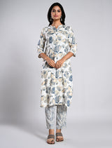 Tightly Floral Printed White Kurti Set with Dupatta