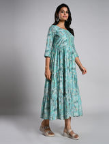 Leaf Printed Blue Layered Kurti