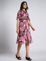 Pink Printed Collar Neck Kurti with Belt