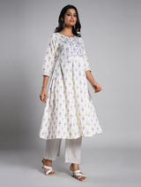 Elegant White Jaipur Cotton Printed Kurti Set with Dupatta