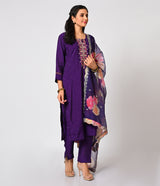 Elegant Violet Straight Cut Set with Organza Dupatta