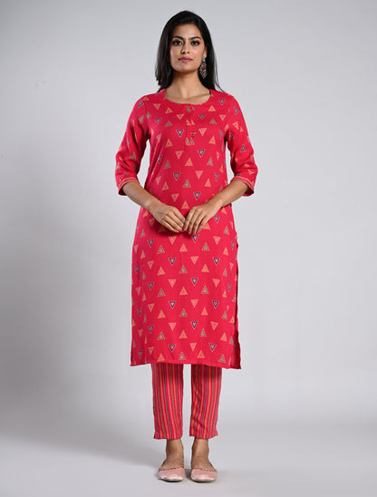 Rani Pink Geometric Printed Kurti Set