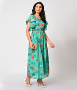 Vibrant Sea Green Floral Printed Gown