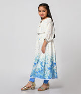 Elegant printed White Gown with belt for Girls