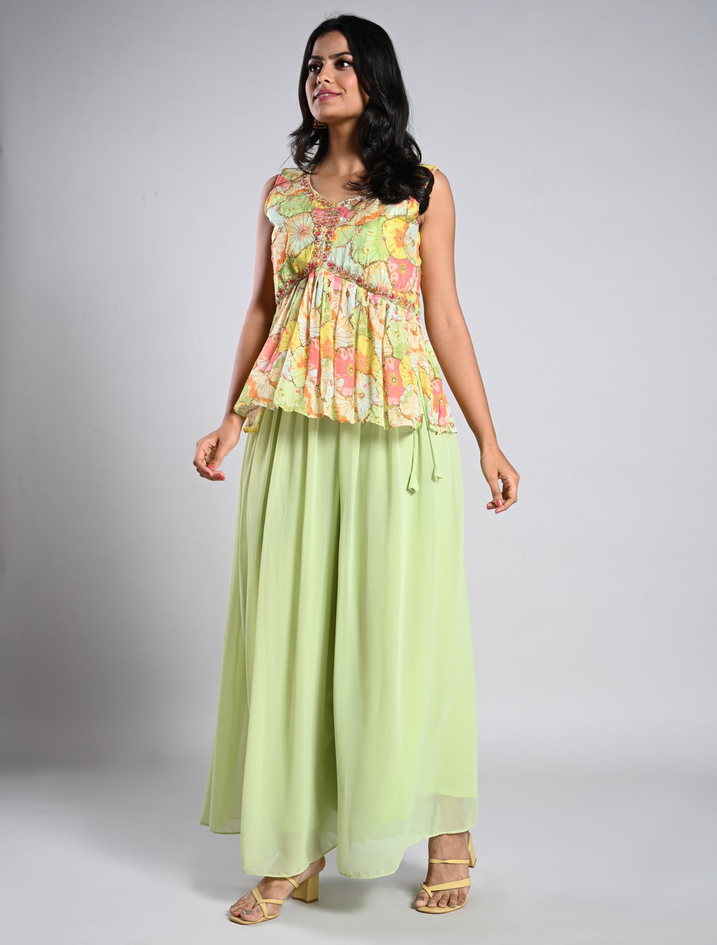 Elegant Pista Green Peplum Palazzo Set