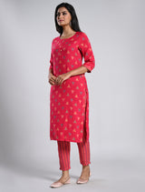 Rani Pink Geometric Printed Kurti Set