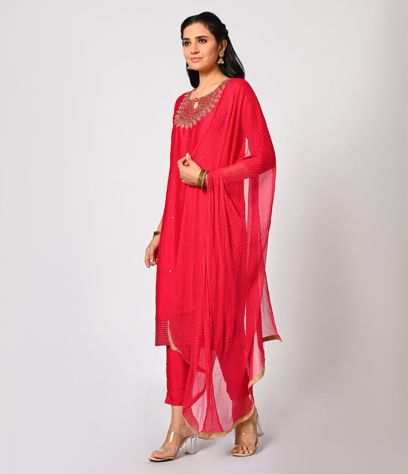 Festive Rani Pink Straight Cut Kurti Set