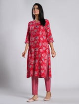 Pink Floral Printed Kurti Set with Dupatta