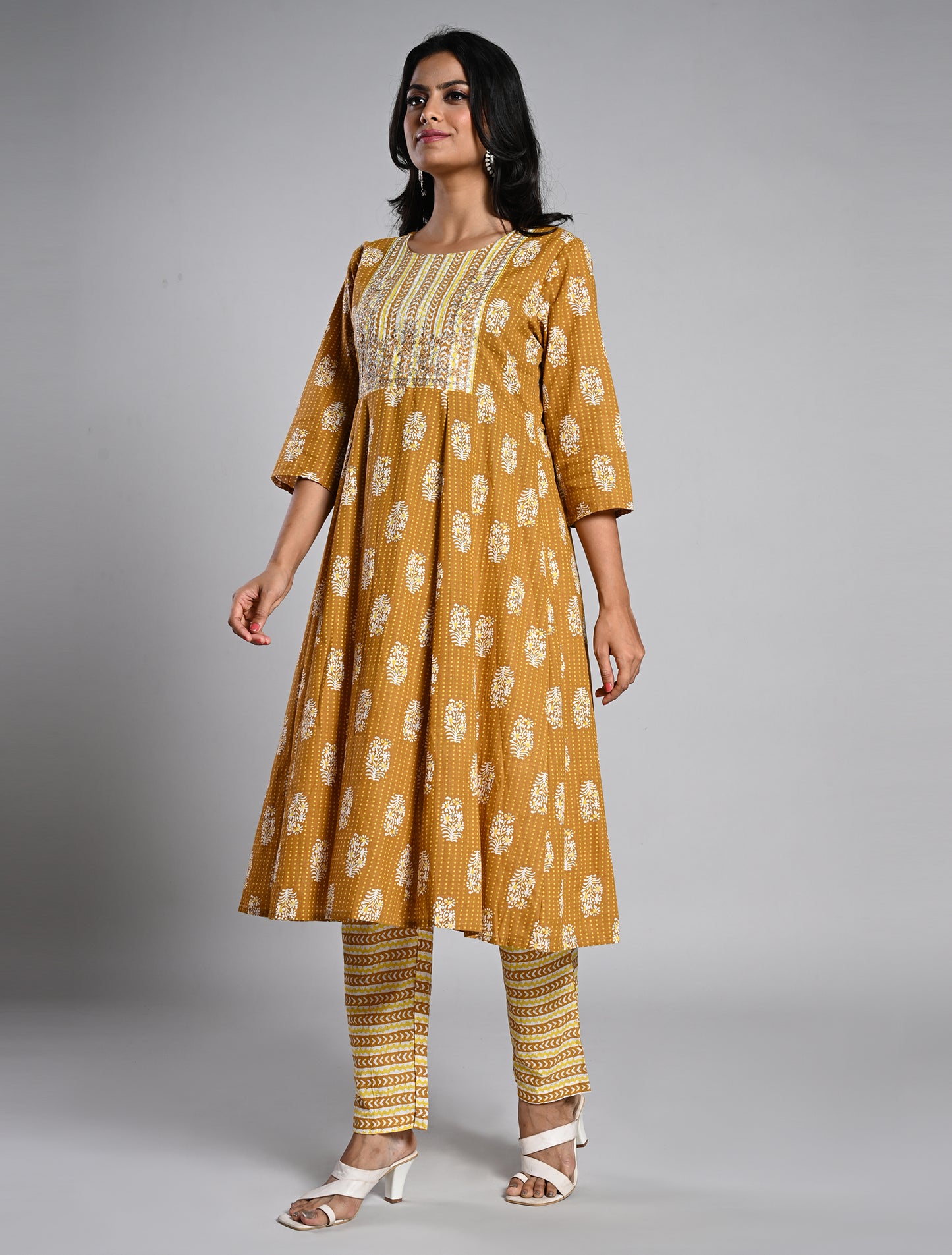 Vibrant Mustard Jaipur Cotton Kurti Set with Dupatta