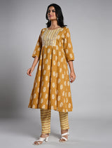 Vibrant Mustard Jaipur Cotton Kurti Set with Dupatta