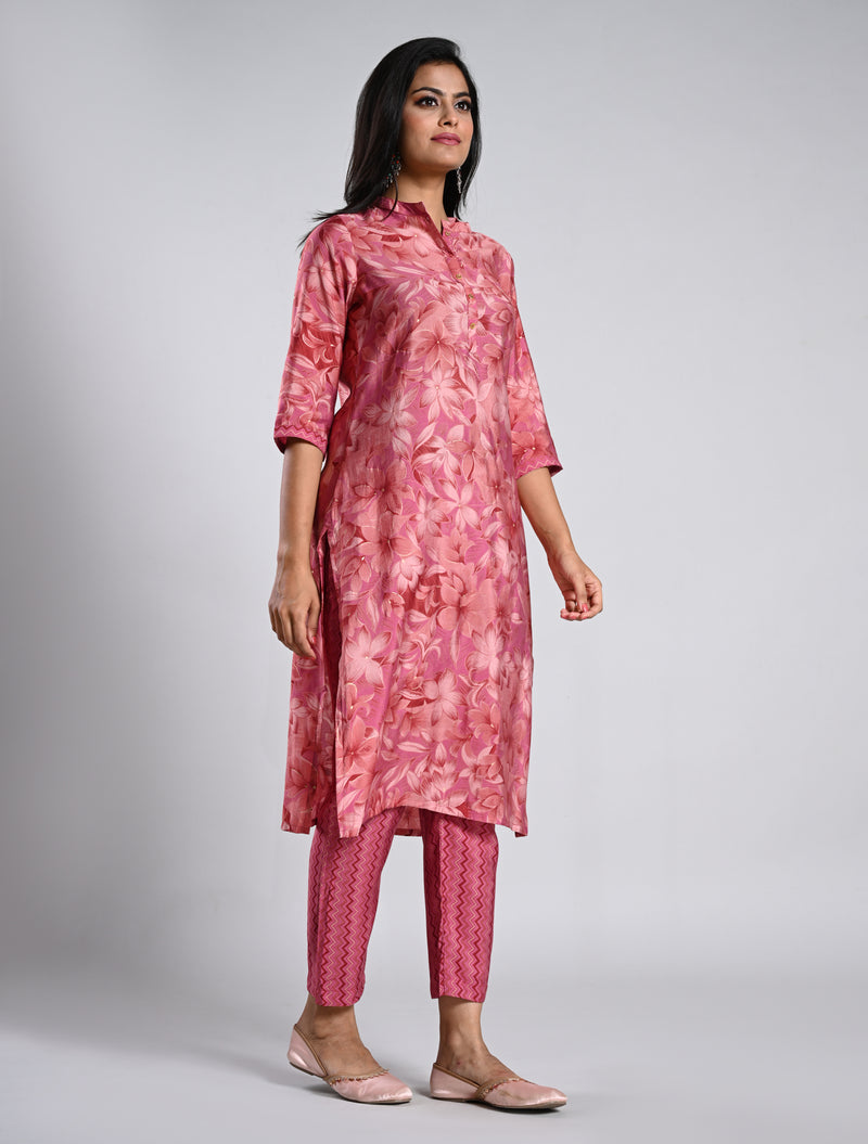 Pink Printed Kurti Set