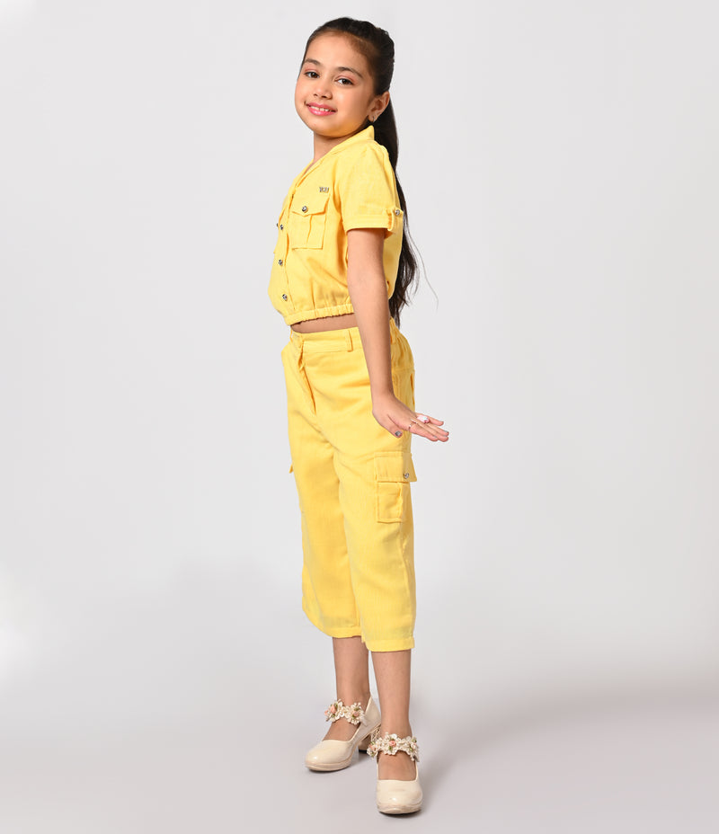 Yellow Cropped Off with Culottes Set for Girls