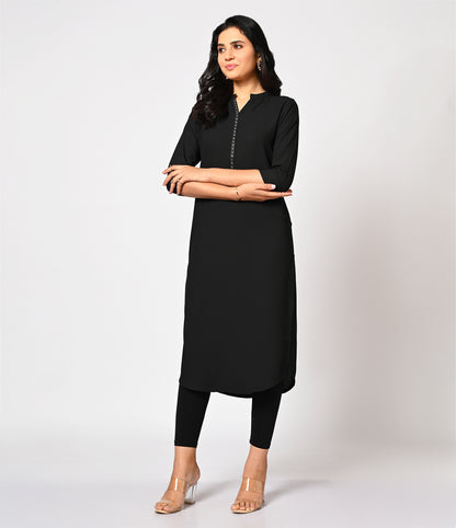 Solid Black Daily Wear Kurti with Mild Stone Work